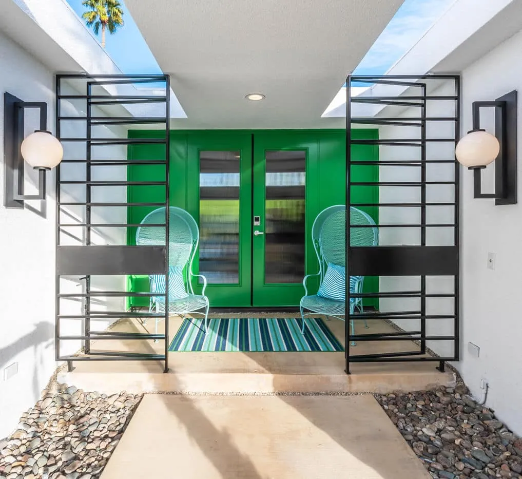 A green chair in a room