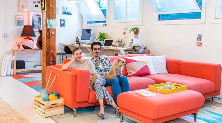 A person sitting in a living room