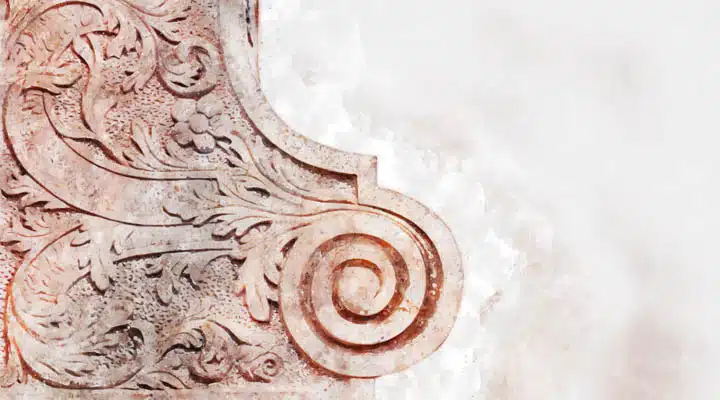 watercolor style illustration of architectural element over stone A close up of a bowl