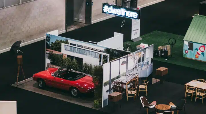 Aerial A car parked on the side of a building