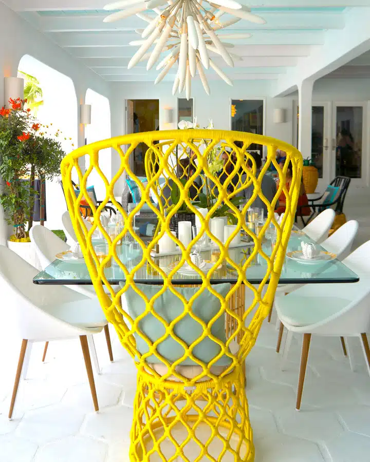 Bright-Accent-Villa-Golightly-Yellow-Dining-CHair A vase sitting on a chair