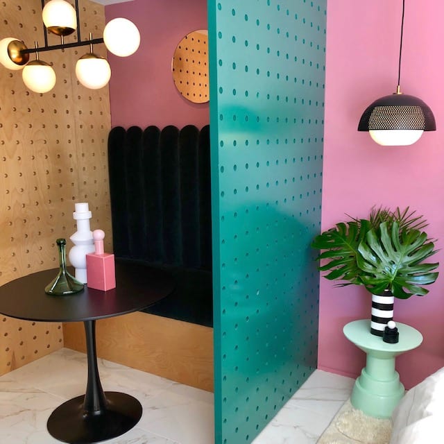 A lamp that is on a table
