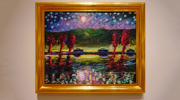 A painting hanging on a wall