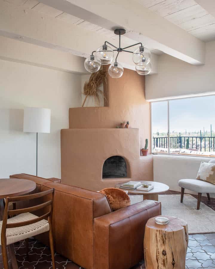 A room filled with furniture on top of a wooden table