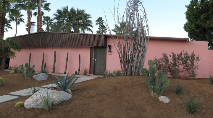 A building with palm trees