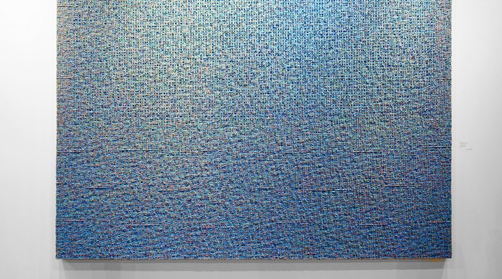 A blue and white tiled floor