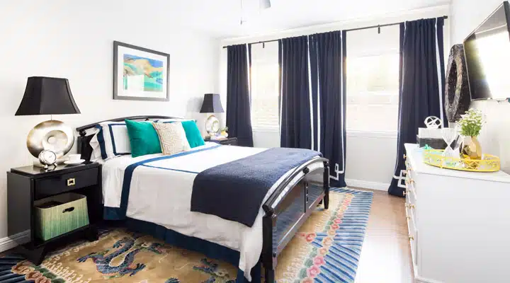 Marilynn-Taylor-Pasadena-Guest-Bedroom014 A bedroom with a bed and desk in a room