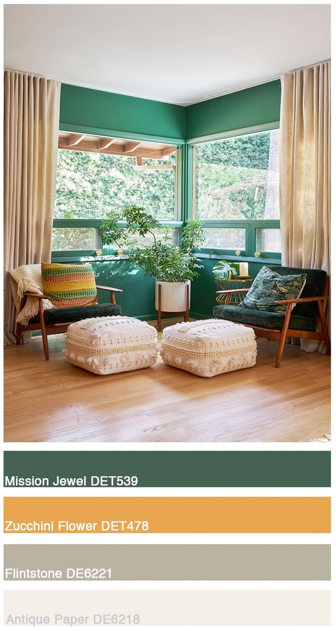 A room filled with furniture and a large window