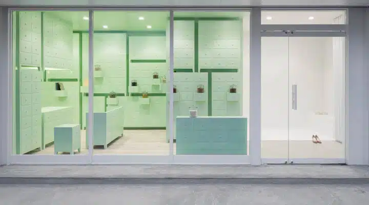 Pharmacy A close up of a green door