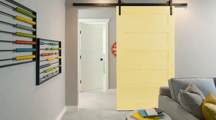 Yellow sliding door in house A living room