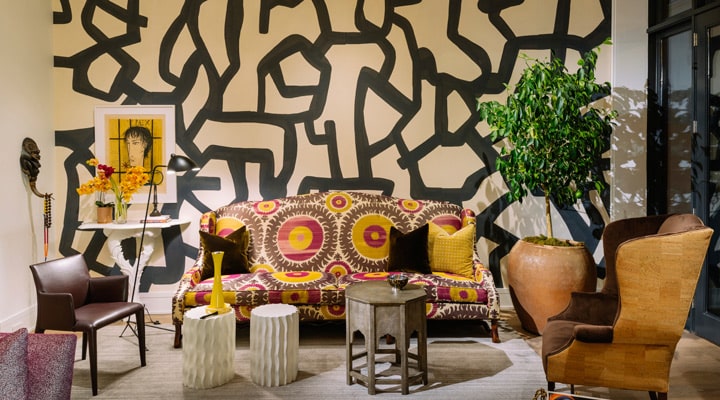 A living room filled with furniture and a table