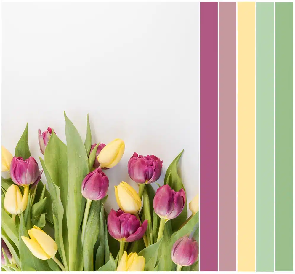 tulips_palette Un jarrón de flores sobre una mesa