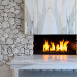 A stone fireplace