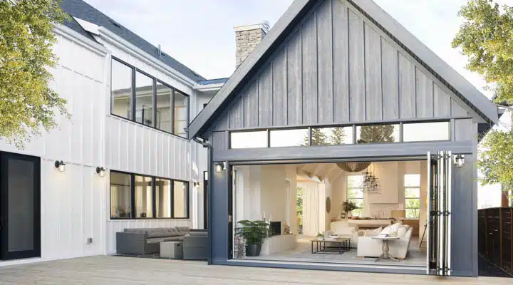 Modern home showcase luxury living room open to patio A large building