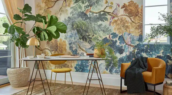 Joybird_02-720x400 A room filled with furniture and vase of flowers on a table