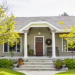 A garden in front of a house