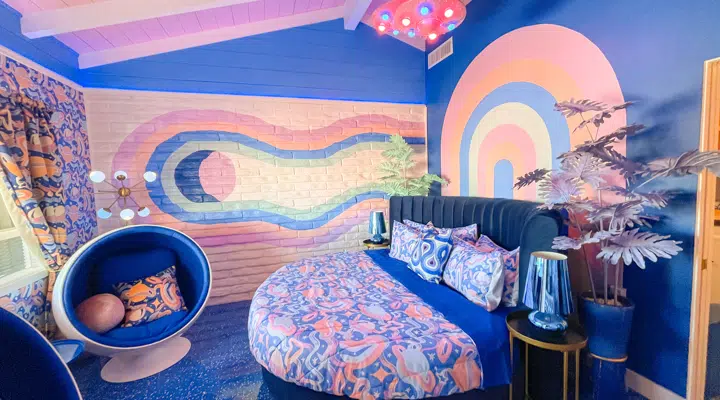 A table topped with a blue background