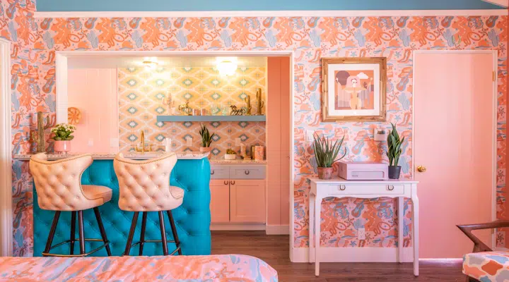 A living room filled with furniture and a fire place