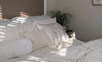 A made bed in a room