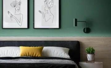 A painting on the side of a bed
