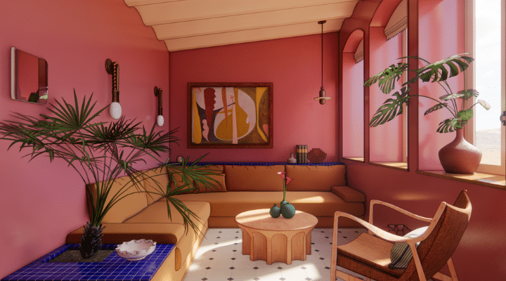 A room filled with furniture and vase of flowers on a table