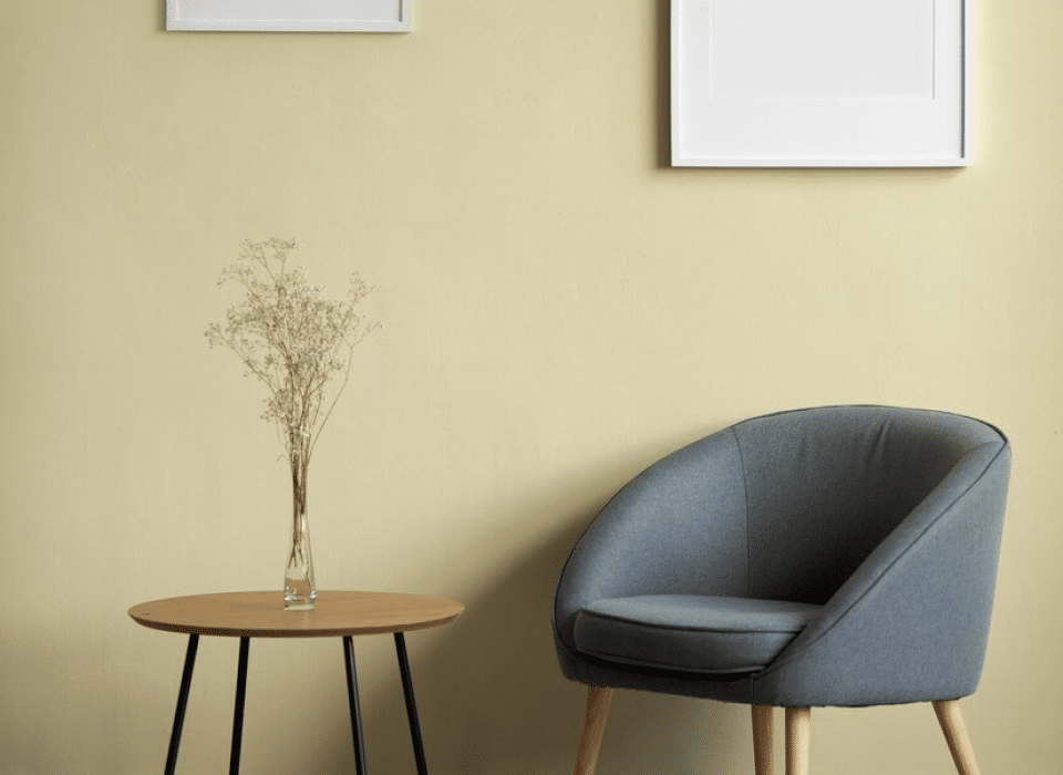 A chair sitting in front of a table