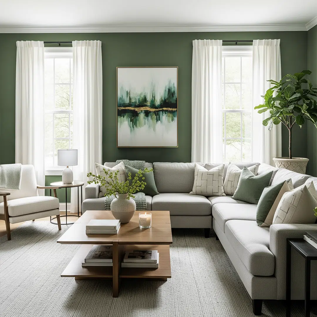 A living room filled with furniture and a large window