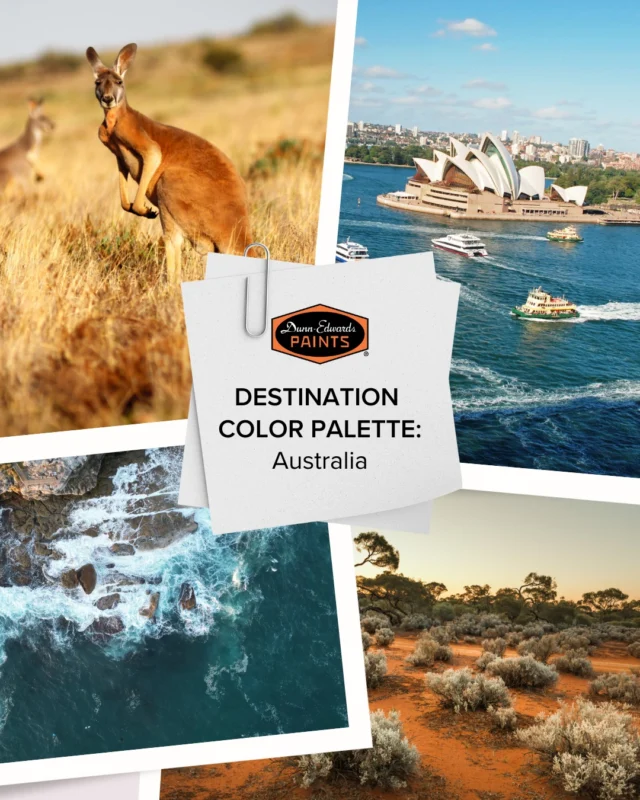 Go to the Land Down Under with our Australia-inspired color palettes! 🦘🇦🇺 From sunbaked earth tones and sandy neutrals to eucalyptus greens and coastal blues, each palette captures the natural beauty and laidback vibes of Australia.Ready to refresh your space with an adventurous twist? Swipe through and tell us which palette is your favorite!#dunnedwards #dunnedwardspaints #colorpalette #colorinspiration #australia