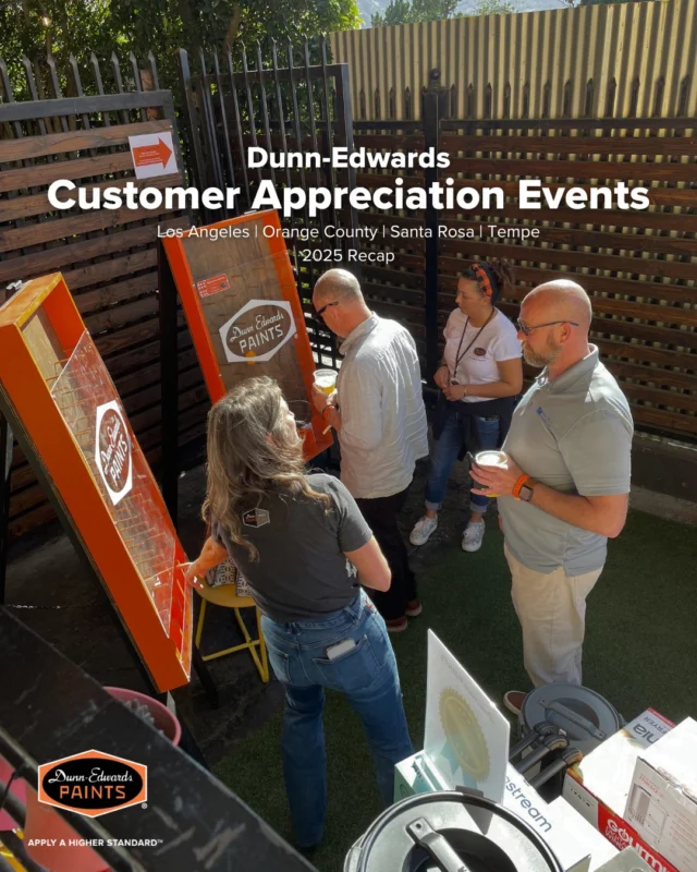 For the past 100 years, Dunn-Edwards has put our professionals at the heart of everything we do. That's why we try to go above and beyond when it comes to giving back to the people who have trusted us. This year, we hosted 4 separate Customer Appreciation Events in each of the regions that we operate of as of way to give back to those who have trusted us with years of service.Each one of these events had drawings for prizes, catered food and drinks, plinko games, a cornhole tournament, and ✨immaculate vibes✨. Thank you to everyone who joined us for our Customer Appreciation Events, we're looking forward to hosting more next year!