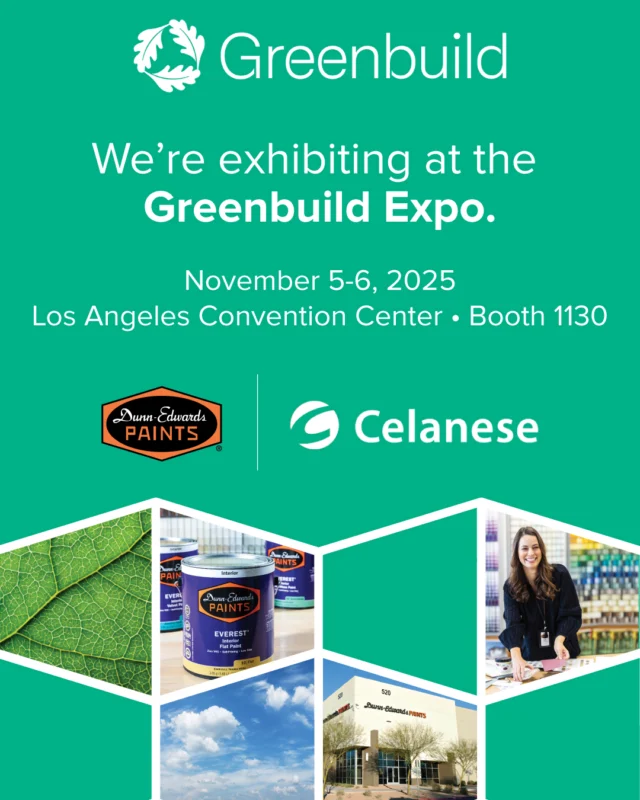 We’re exhibiting at the Greenbuild Expo on November 5 and 6 in Los Angeles! ♻️Stop by Booth 1130 to see how Dunn-Edwards and Celanese are collaborating to implement Carbon Capture and Utilization (CCU) technology to make more eco-efficient paints.Discover how paint innovations are shaping a more sustainable built environment! Don’t miss Molly Burns (Dunn-Edwards) and Kevin Norfleet (Celanese) presenting at the following times:🗓️: Wednesday, November 5th & Thursday, November 6th🕰️: 10:25-10:45 AM📍: Innovation StageUse code INGOEXH for a Free Expo Hall Pass. Link in bio! 🔗