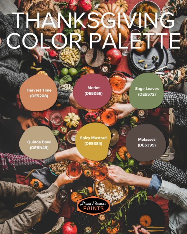 Happy Thanksgiving from all of us at Dunn-Edwards! 🦃🍂 We’re celebrating with a cozy color palette of golden ochre, moody brown, and rich warm tones that feel inviting and effortless.What are you thankful for this season? 🧡#DunnEdwards #paintcolors #colorpalette #Thanksgiving